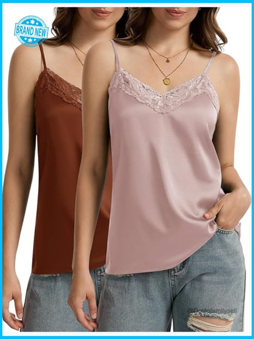 Silk Camisole Top Lace Satin Tank V Neck Adjustable Spaghetti Strap Sleeveless